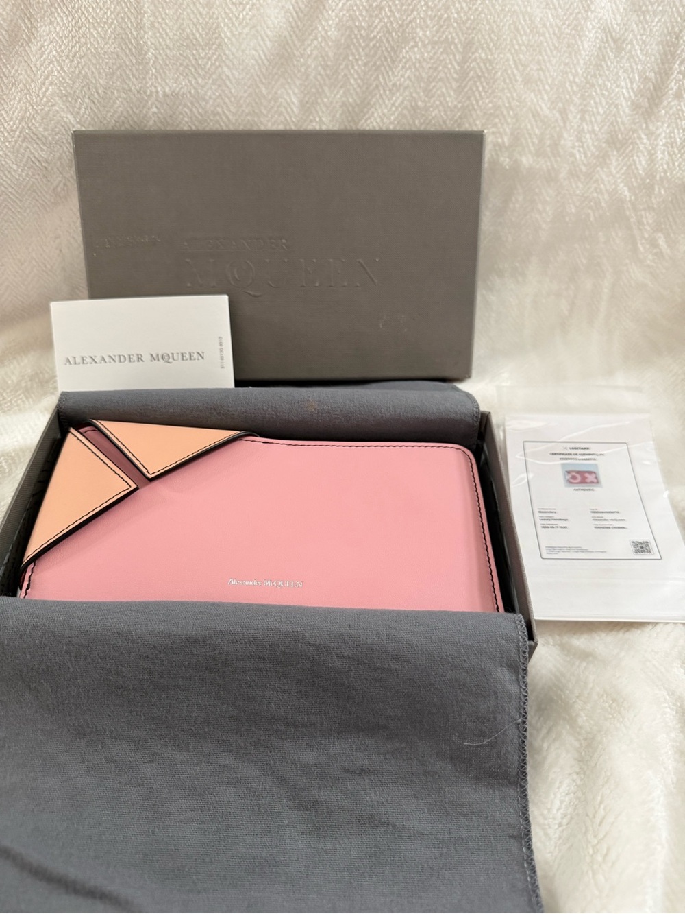 Alexander McQueen Pink and Ivory Leather Geometric Fold Wallet